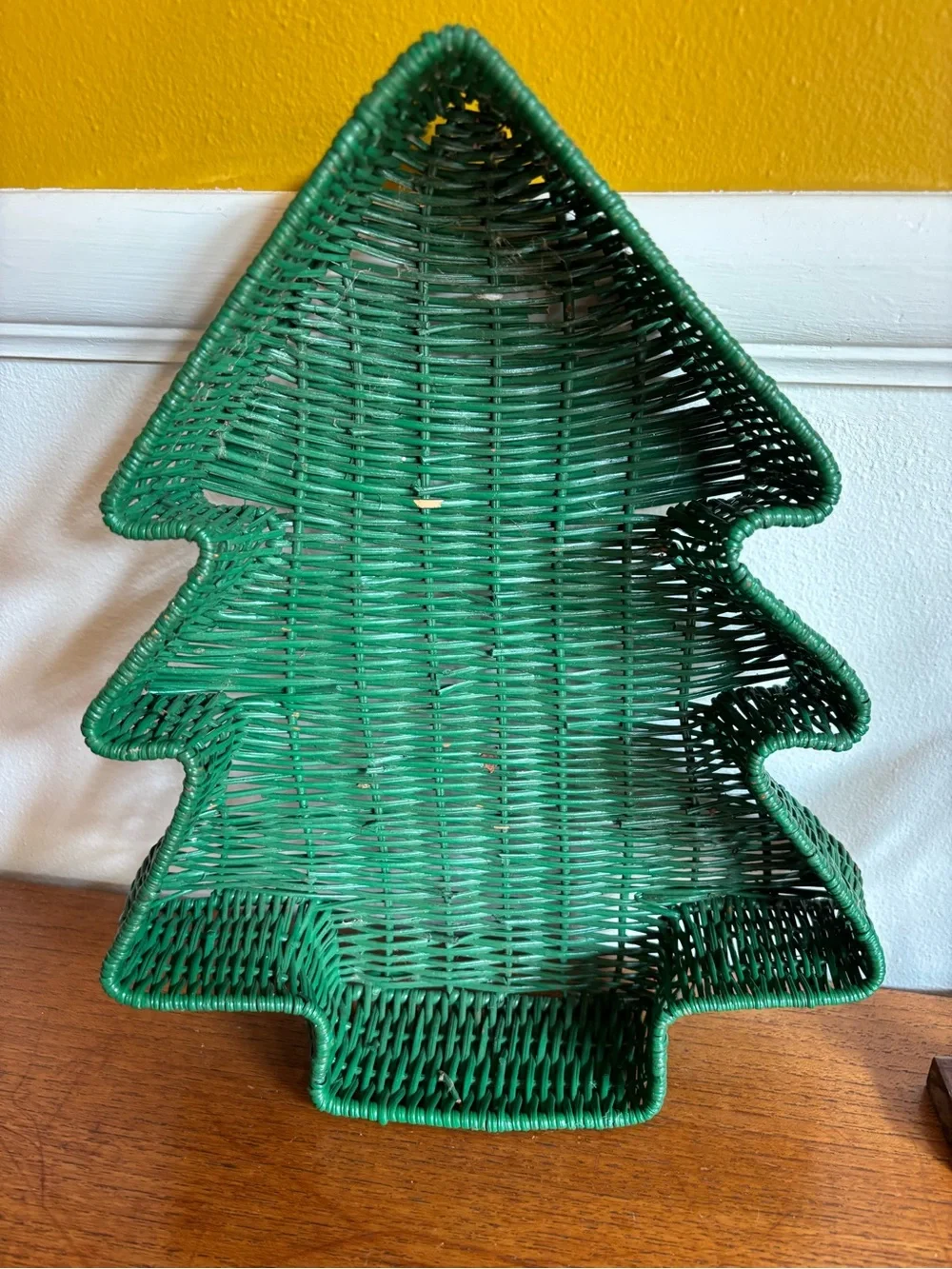 Vintage green pine tree Christmas tree wicker basket decor table decor shelf